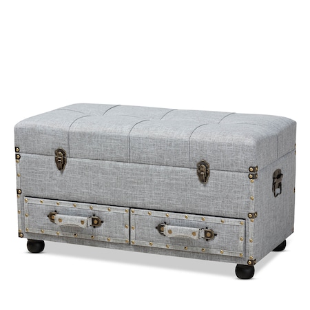 Baxton Studio Flynn Transitional Grey Upholstered 2-Drawer Storage Trunk Ottoman 162-10516